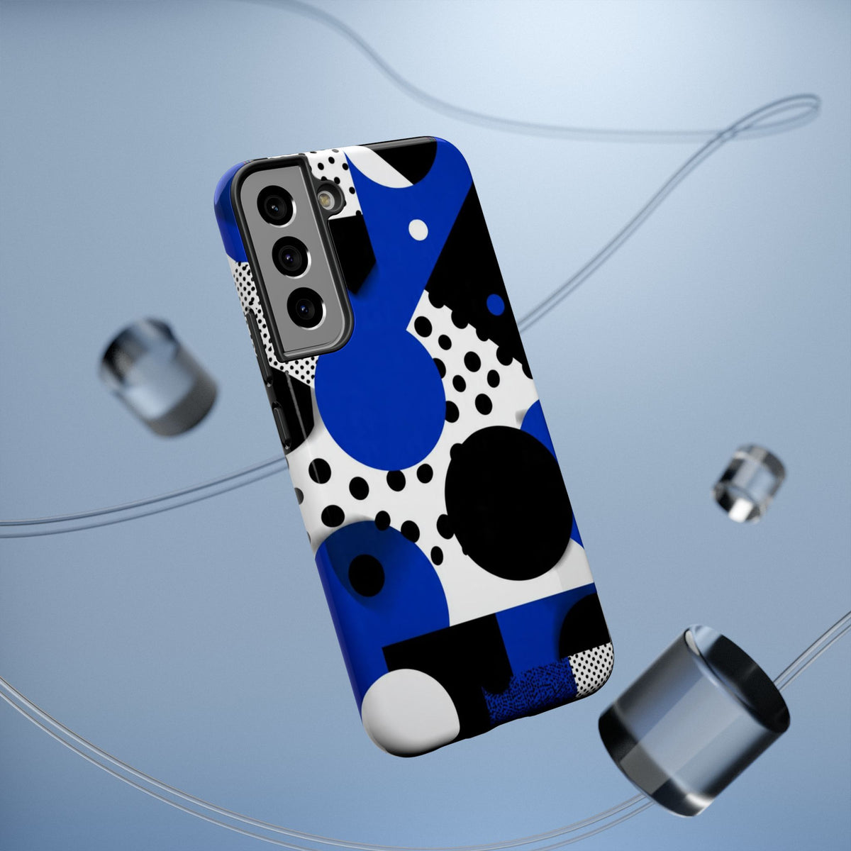 Blue Geometric Dot Impact Phone Case — Protective Abstract Pattern