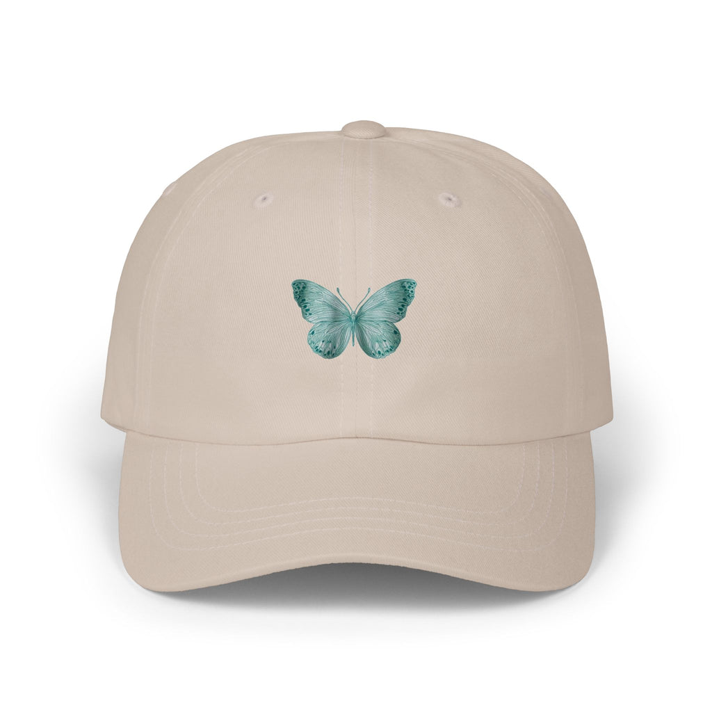 Teal Butterfly Dad Cap — Embroidered Nature Baseball Hat