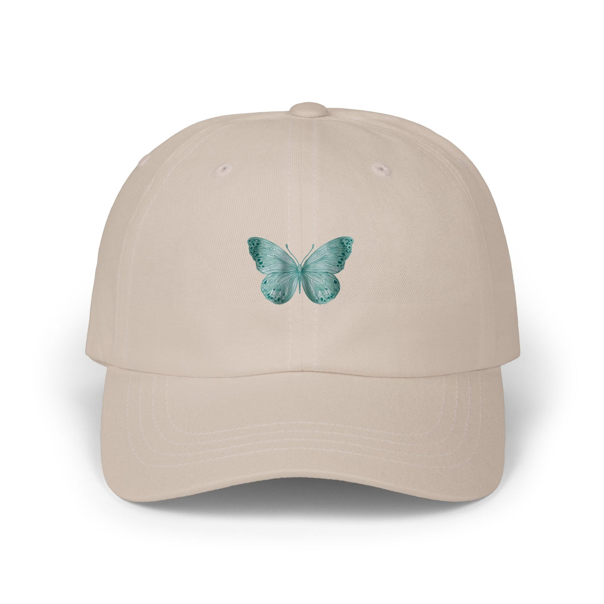 Teal Butterfly Dad Cap — Embroidered Nature Baseball Hat