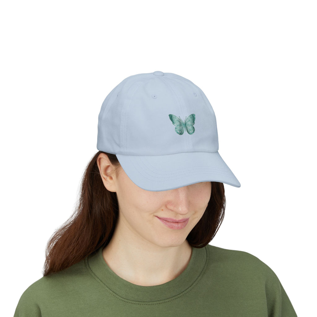Teal Butterfly Dad Cap — Embroidered Nature Baseball Hat
