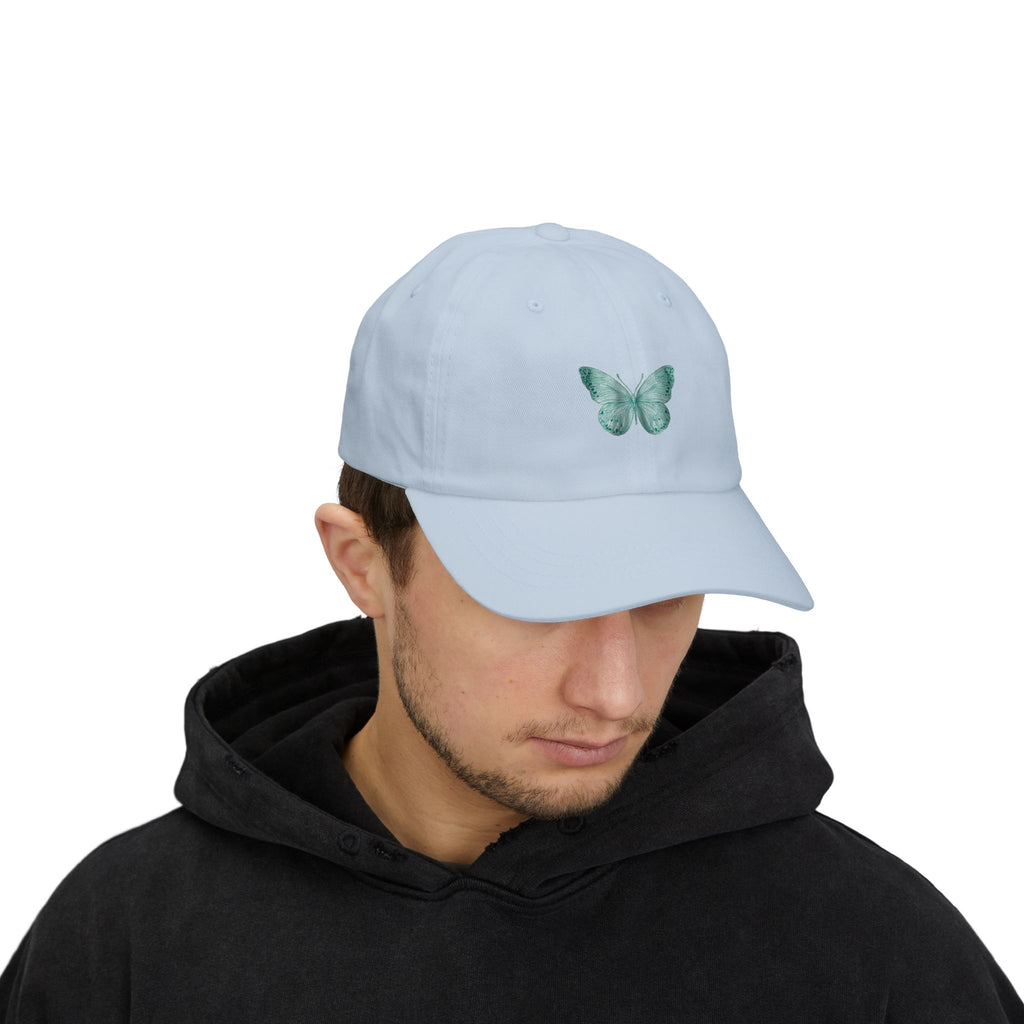 Teal Butterfly Dad Cap — Embroidered Nature Baseball Hat