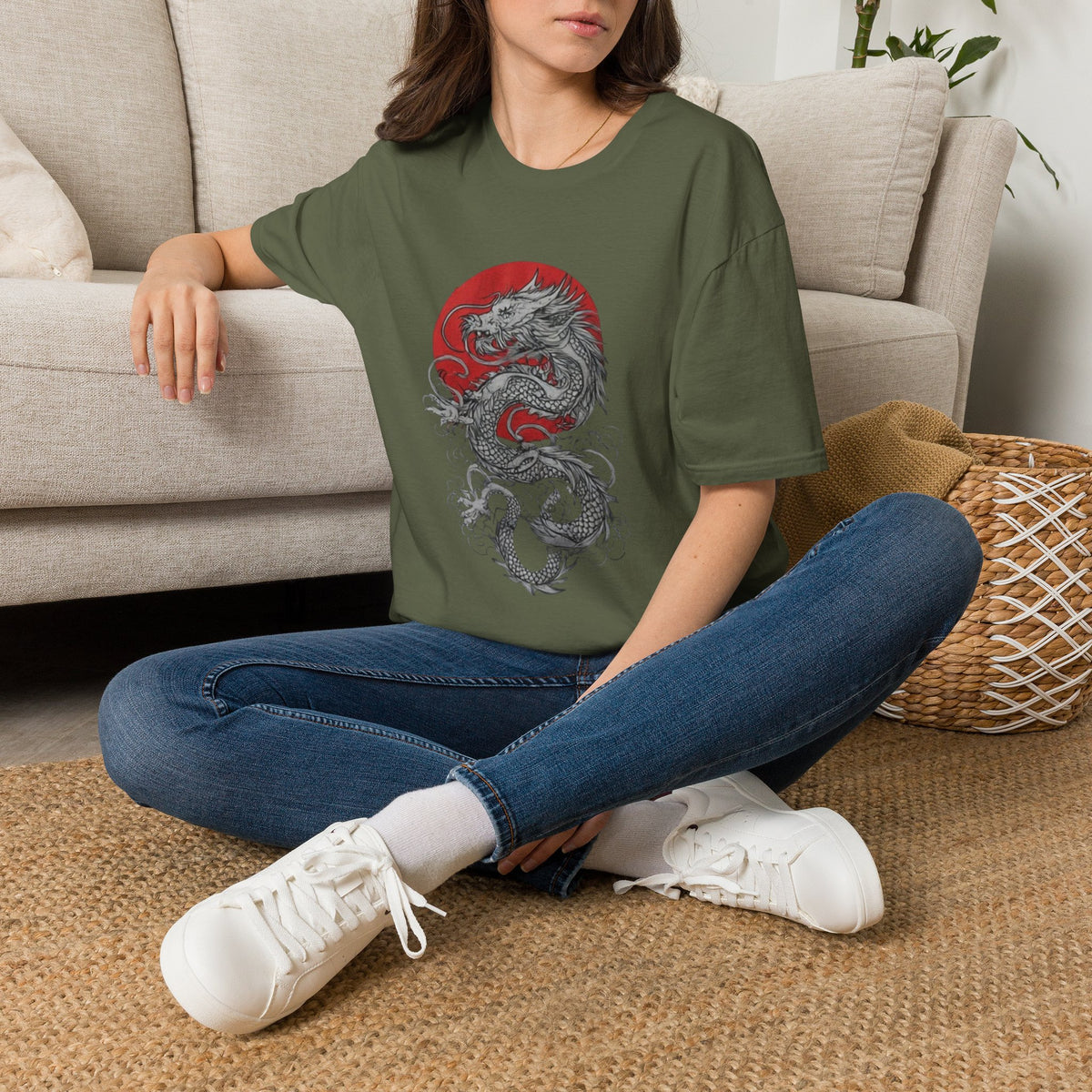Dragon Circle T-Shirt — Japanese Red Sun Asian Dragon Graphic Tee