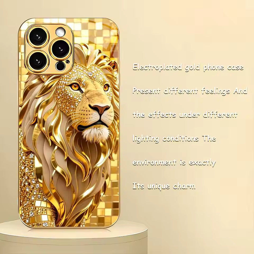 Majestic Golden Lion Metallic Glass Phone Case